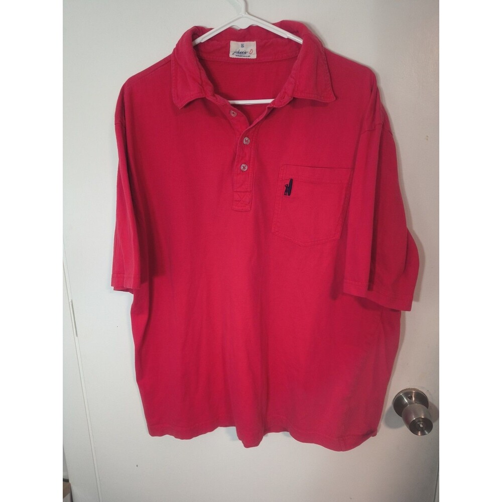 Johnnie-O Polo Shirt Mens XL Red Brushed Cotton Short Sleeve Pocket Surfer Logo